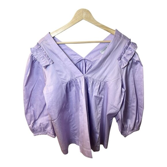 HARSHMAN Lilac Cheryl Blouse Size Medium Cotton V-neck Ballon Sleeves Tuckernuck - Picture 4 of 11
